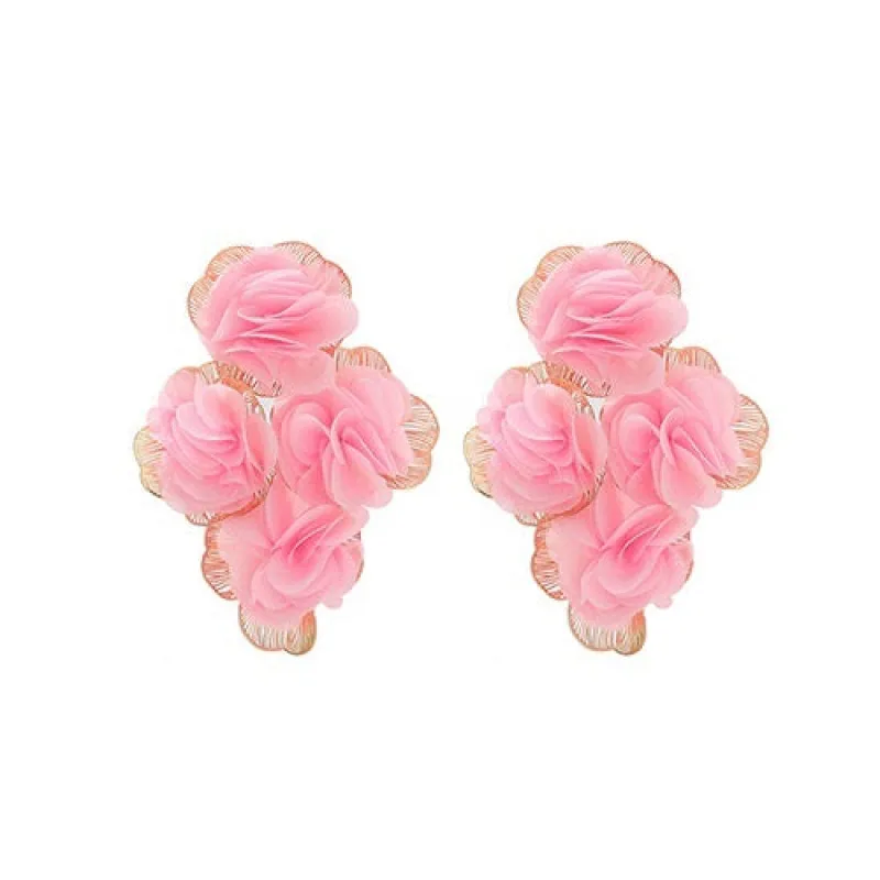 GOLD LIGHT PINK FLOWER EARRINGS ( 35 LPK ) sold by Oh My Jewelry