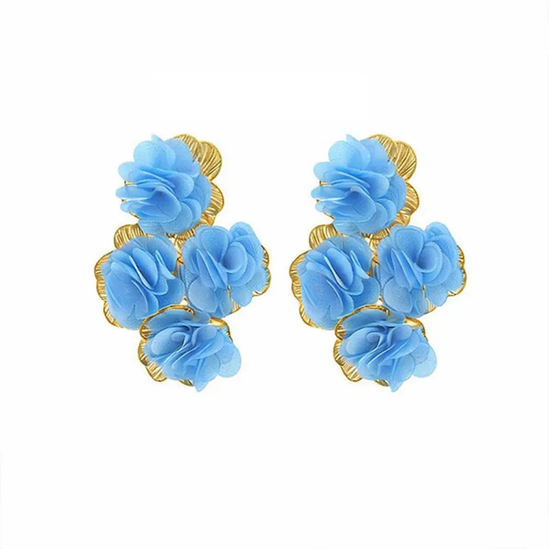 GOLD BLUE FLOWER EARRINGS ( 35 BL ) sold by Oh My Jewelry