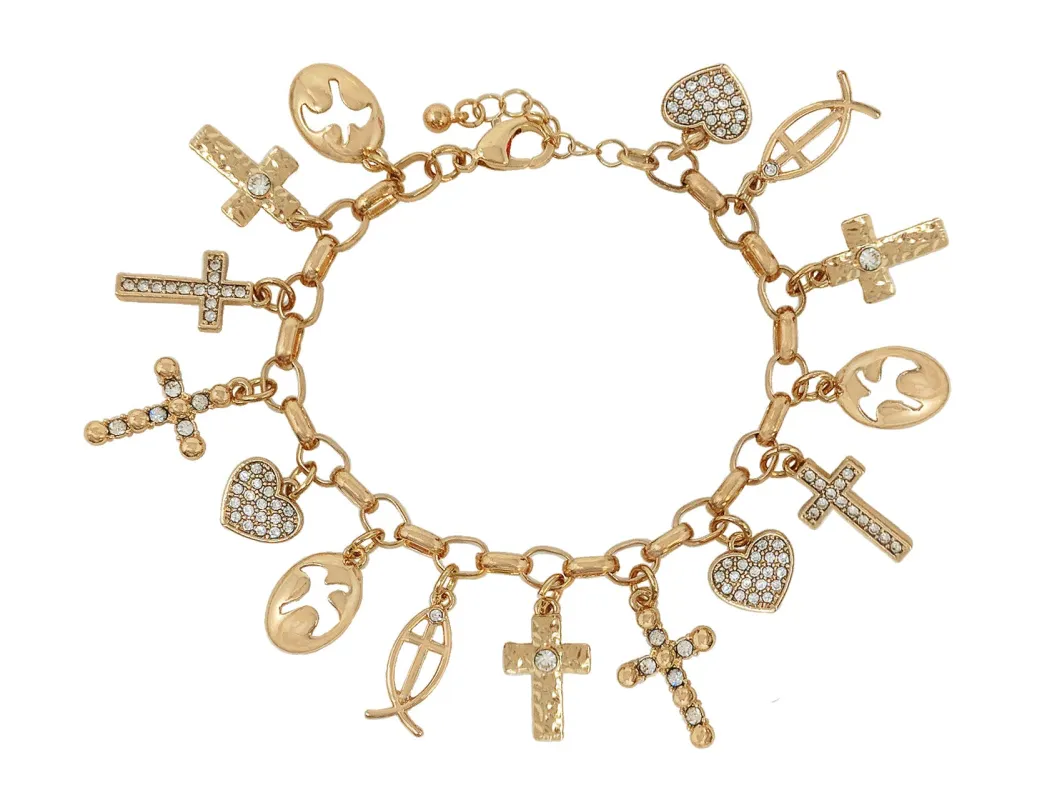 GOLD CROSS CHARM BRACELET ( 03826 GMX ) made by Oh My Jewelry