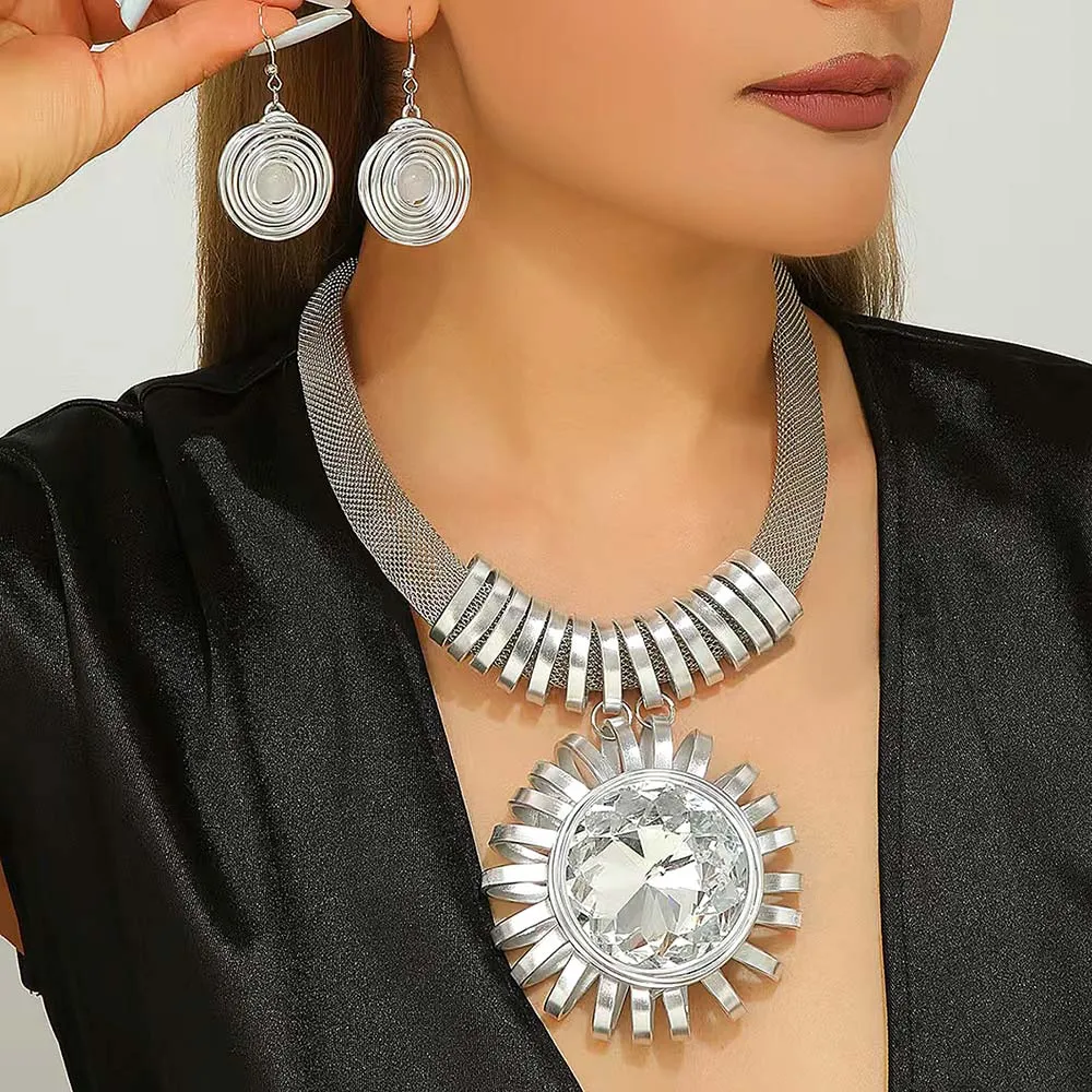 SILVER CLEAR NECKLACE SET ( 1561 S ) sold by Oh My Jewelry
