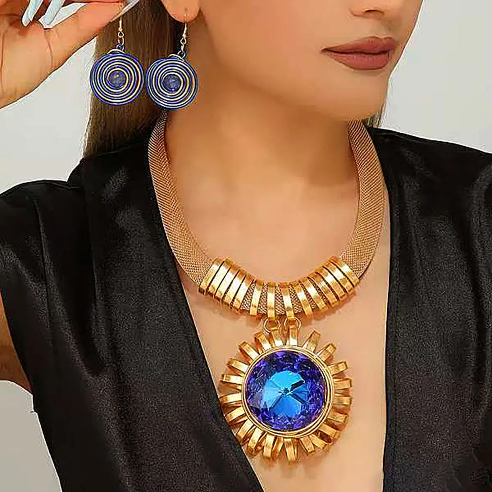 GOLD ROYAL BLUE NECKLACE SET ( 1561 GRY ) sold by Oh My Jewelry