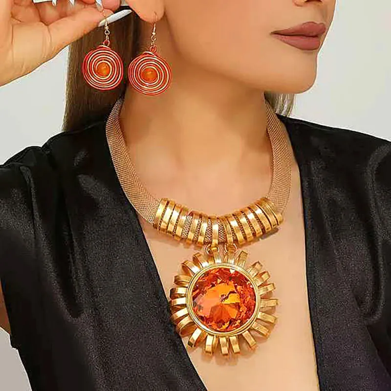 GOLD ORANGE NECKLACE SET ( 1561 GOR ) made by Oh My Jewelry