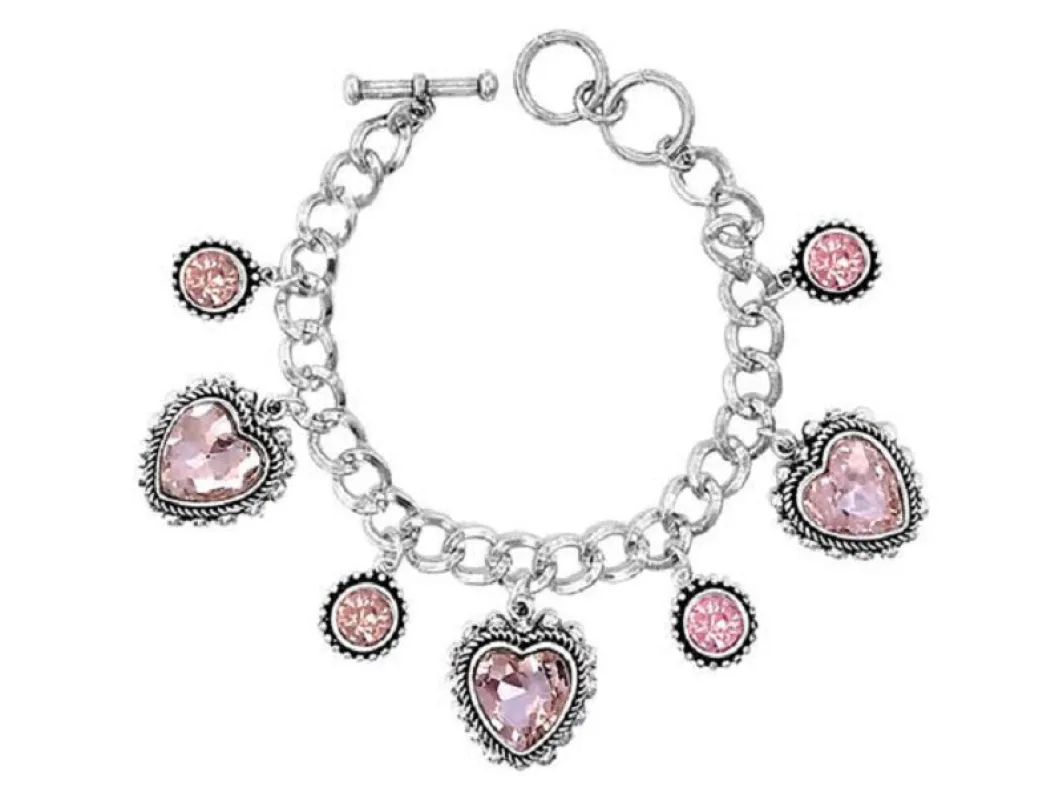 SILVER HEART CHARM BRACELET PINK STONES ( 03229 ASPK ) made by Oh My Jewelry