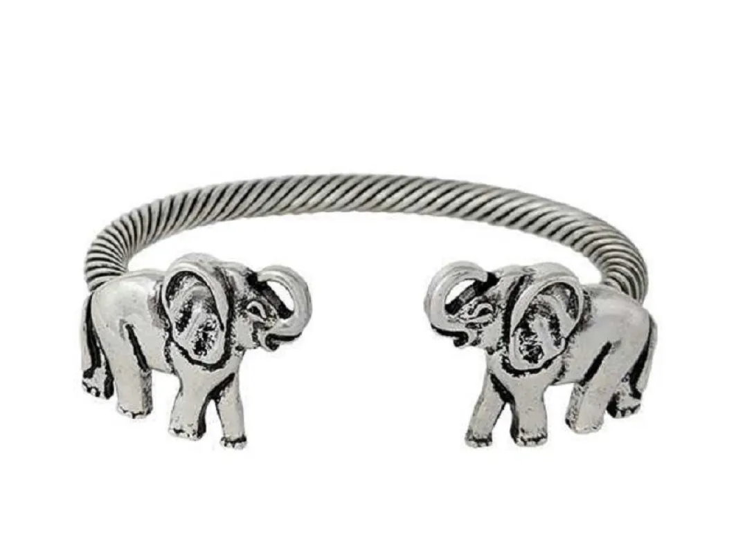 SILVER ELEPHANT CUFF BANGLE ( 01920 SB ) made by Oh My Jewelry