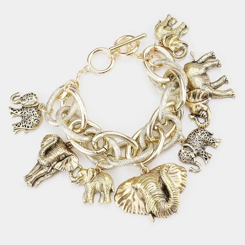 GOLD ELEPHANT CHARM BRACELET ( 00489 AG ) made by Oh My Jewelry