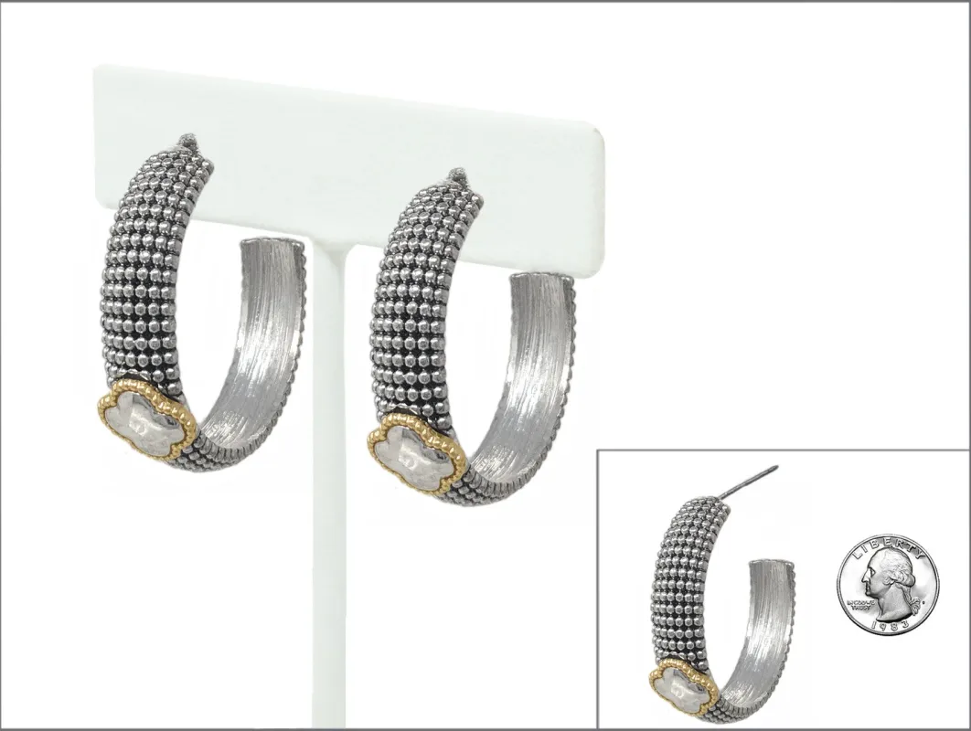 SILVER GOLD HOOP EARRINGS QUATREFOIL ( 8487 ATT ) sold by Oh My Jewelry