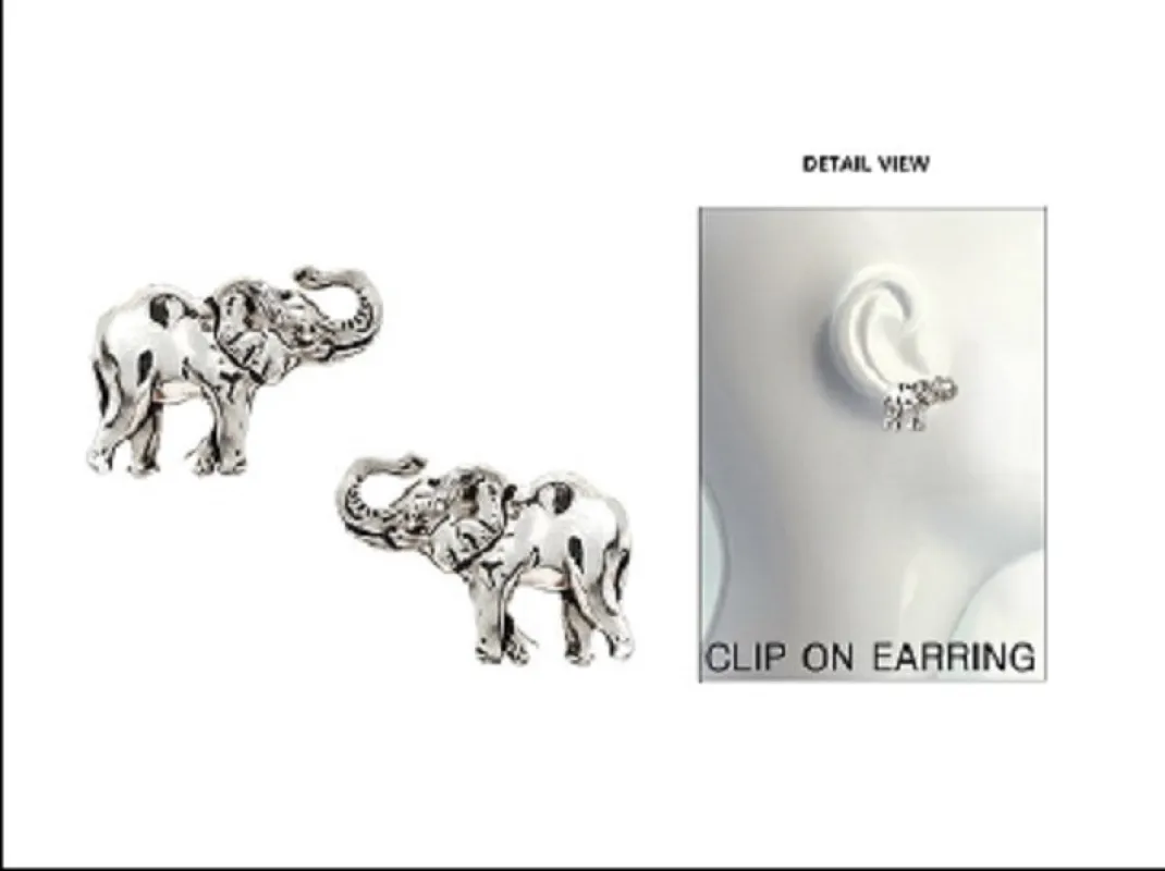 SILVER ELEPHANT CLIP ON EARRINGS ( 3315 ) made by Oh My Jewelry