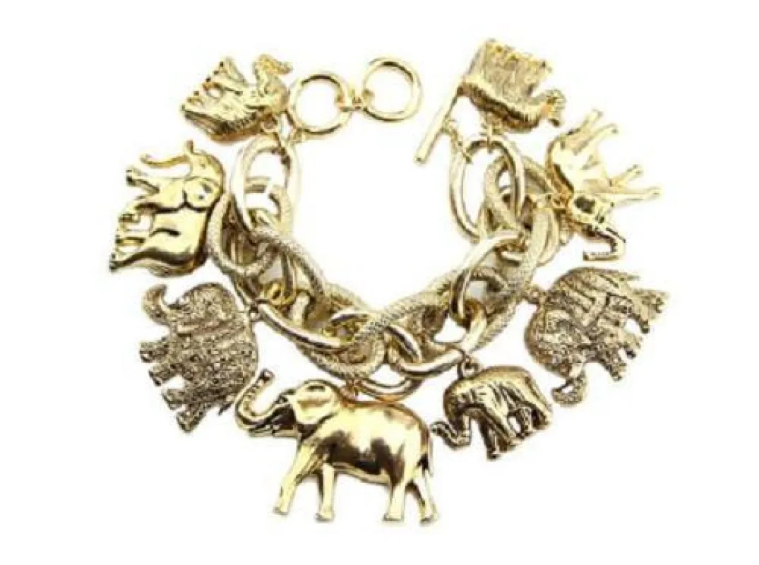 Chunky Gold Elephant Charm Double Linked Toggle Bracelet ( 8410 AG ) made by Oh My Jewelry