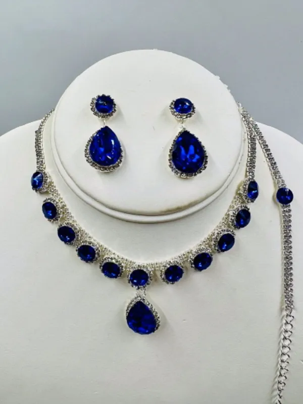 SILVER NECKLACE SET BLUE CLEAR STONES ( 020 1SP ) made by Oh My Jewelry