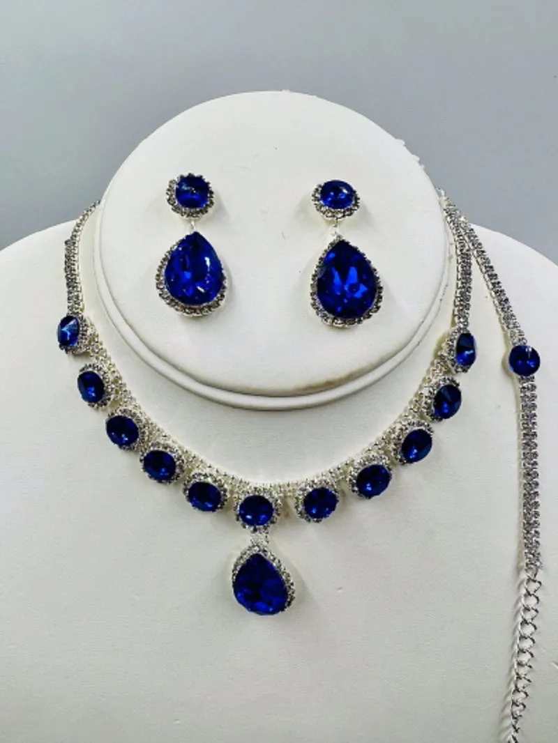 SILVER NECKLACE SET BLUE CLEAR STONES ( 020 1SP ) sold by Oh My Jewelry