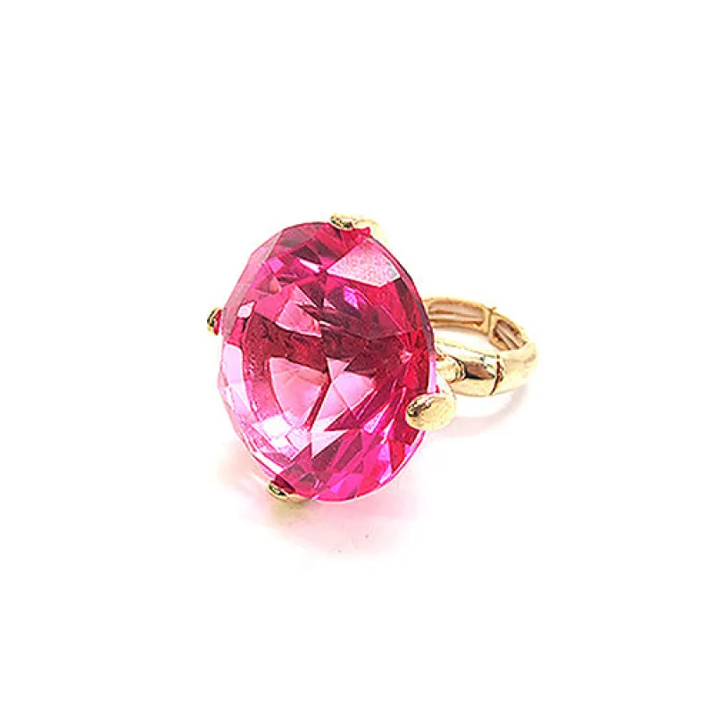 1.25" Gold Stretch Ring with Large FUCHSIA Diamond Shape Stone ( 2001 GDFSH ) sold by Oh My Jewelry