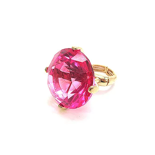 1.25" Gold Stretch Ring with Large FUCHSIA Diamond Shape Stone ( 2001 GDFSH ) sold by Oh My Jewelry
