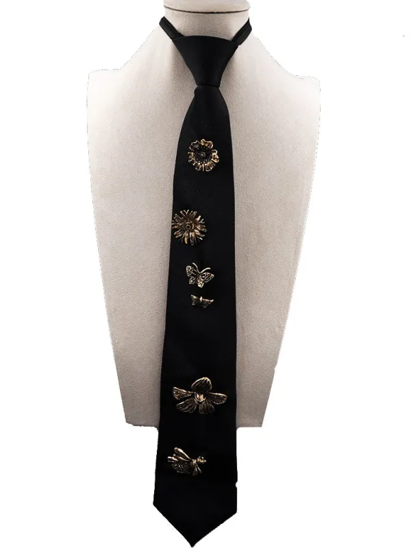 BLACK TIE NECKLACE GOLD GARDEN CHARMS ( 261006 BKNK ) made by Oh My Jewelry