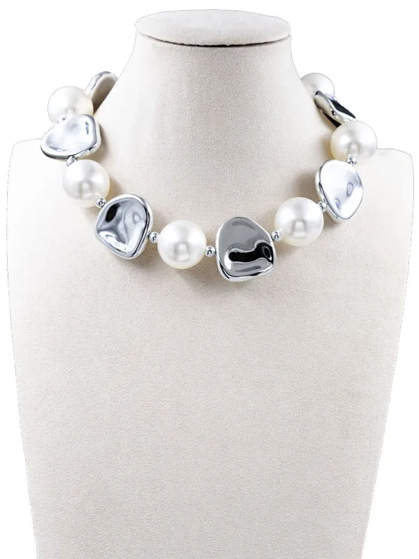 SILVER WHITE PEARL NECKLACE ( 253207 SNK ) made by Oh My Jewelry