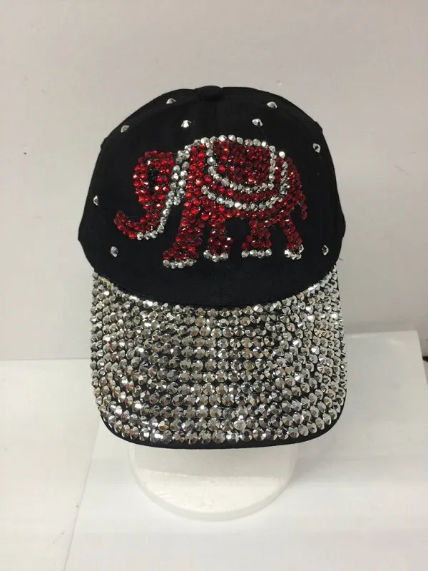 RED ELEPHANT RHINESTONE BLACK HAT CAP ( 0113 ) made by Oh My Jewelry
