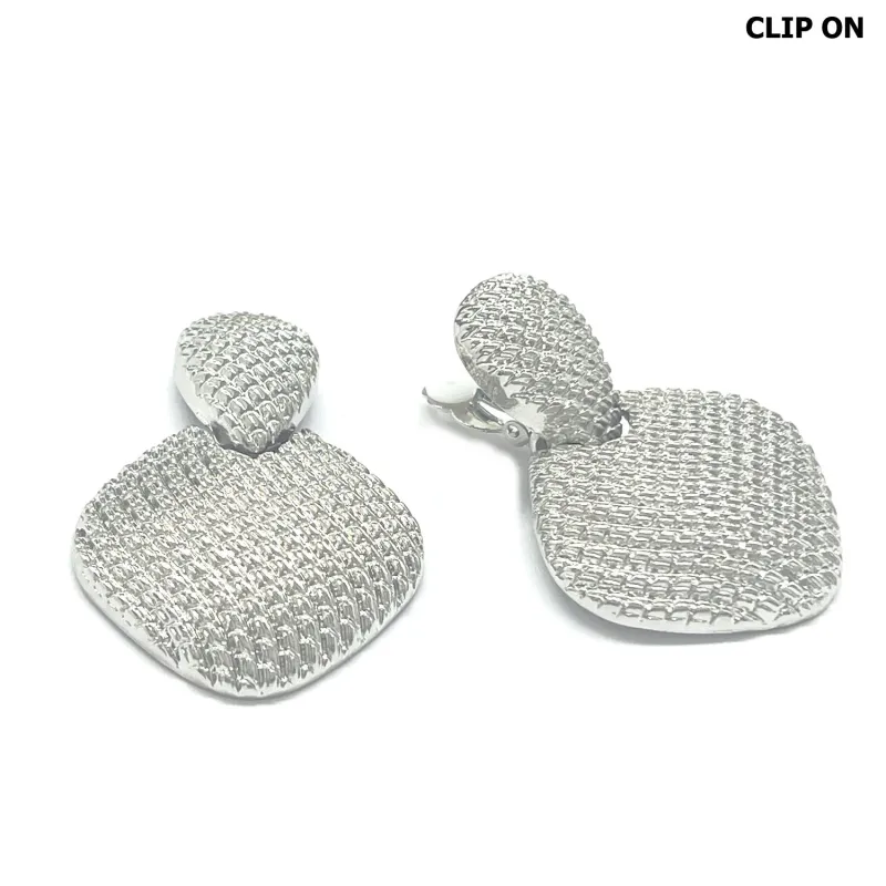 SILVER BRASS CLIP ON EARRINGS ( 1171 RH ) sold by Oh My Jewelry