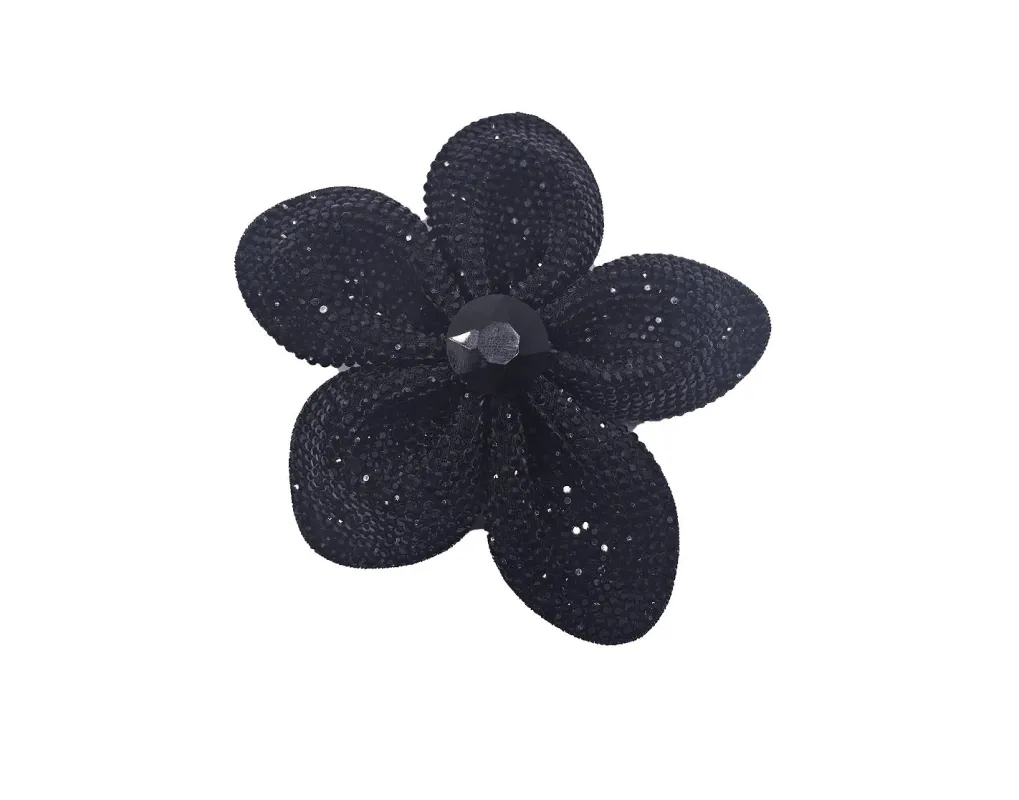BLACK FLOWER BROOCH ( 0160 BKJET ) made by Oh My Jewelry