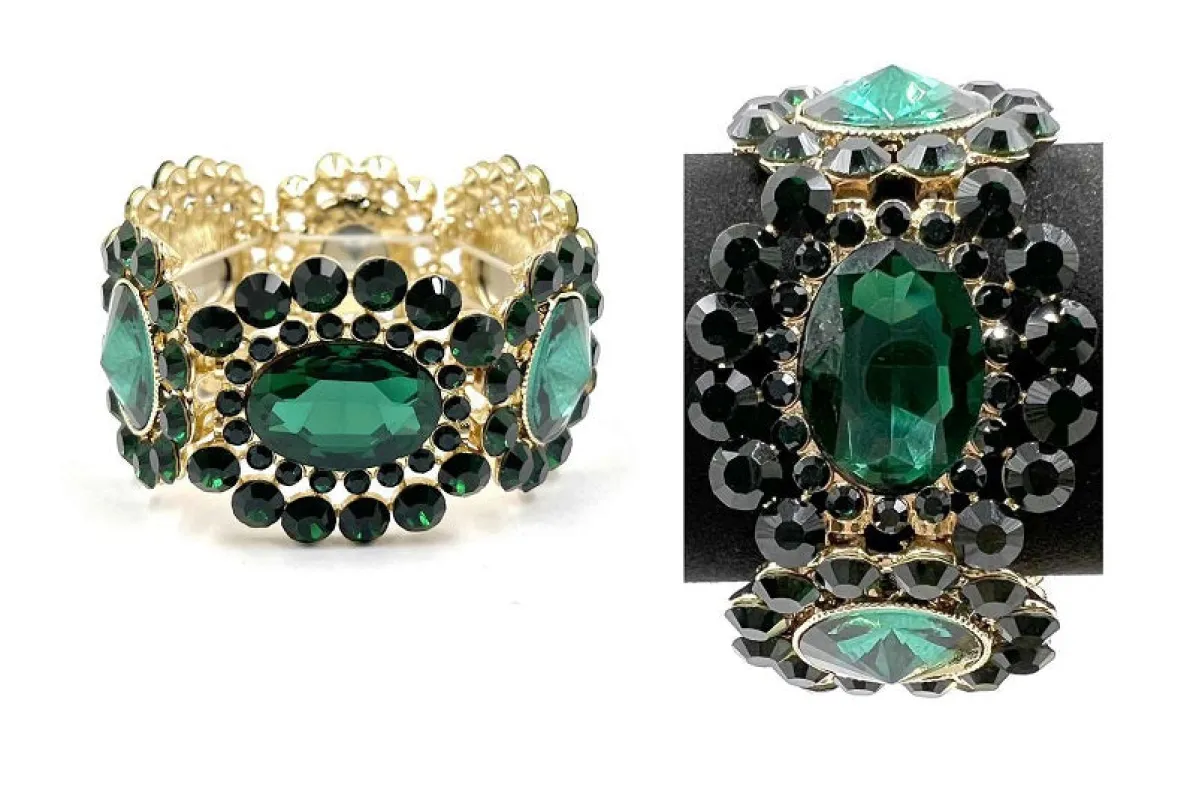 GOLD STRETCH BRACELET GREEN STONES ( 0266 2G ) made by Oh My Jewelry
