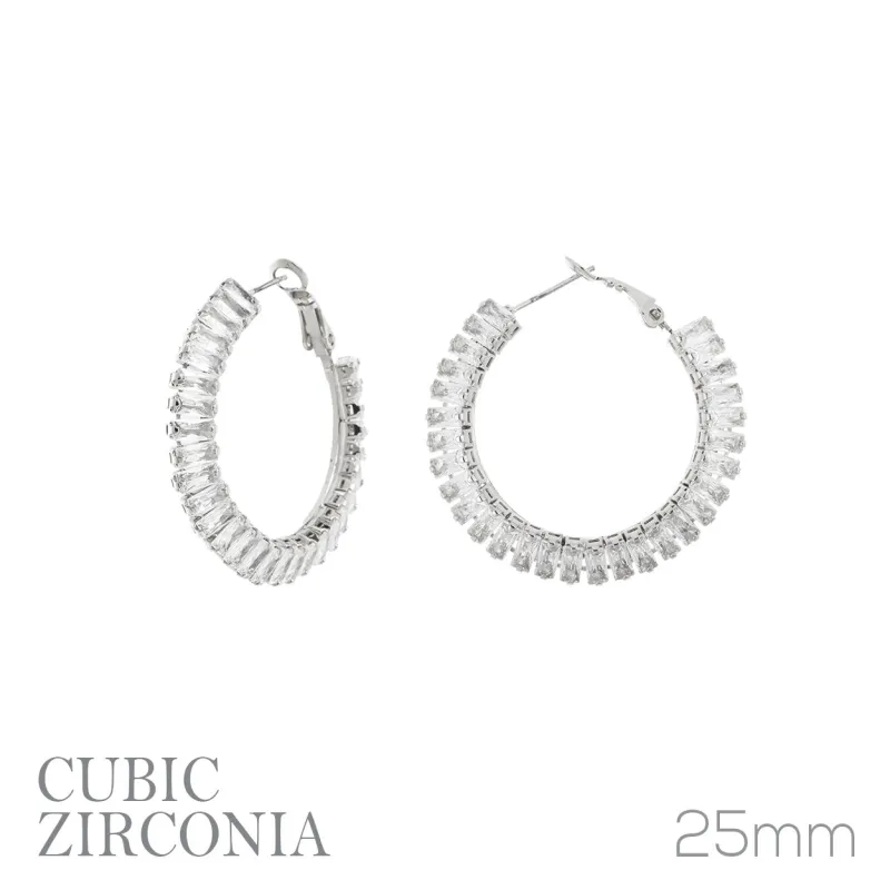 SILVER HOOP EARRINGS CZ STONES ( 29035 25CRS ) made by Rebecca Minkoff