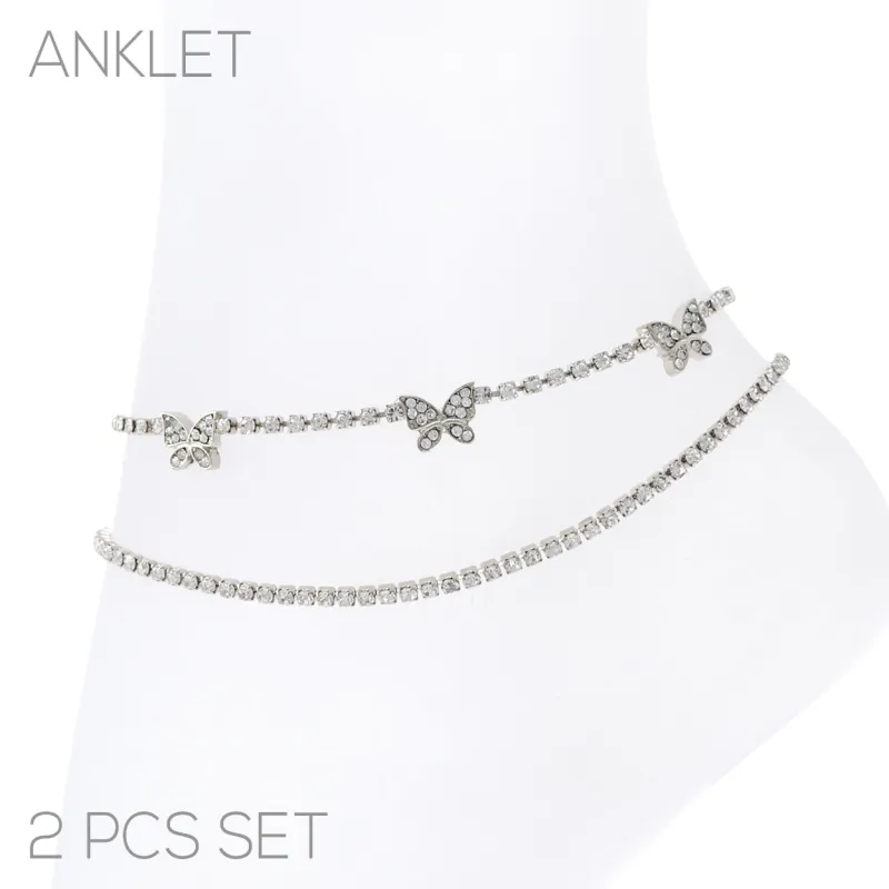 SILVER BUTTERFLY ANKLET CLEAR STONES ( 84130 ACRS ) made by Rebecca Minkoff