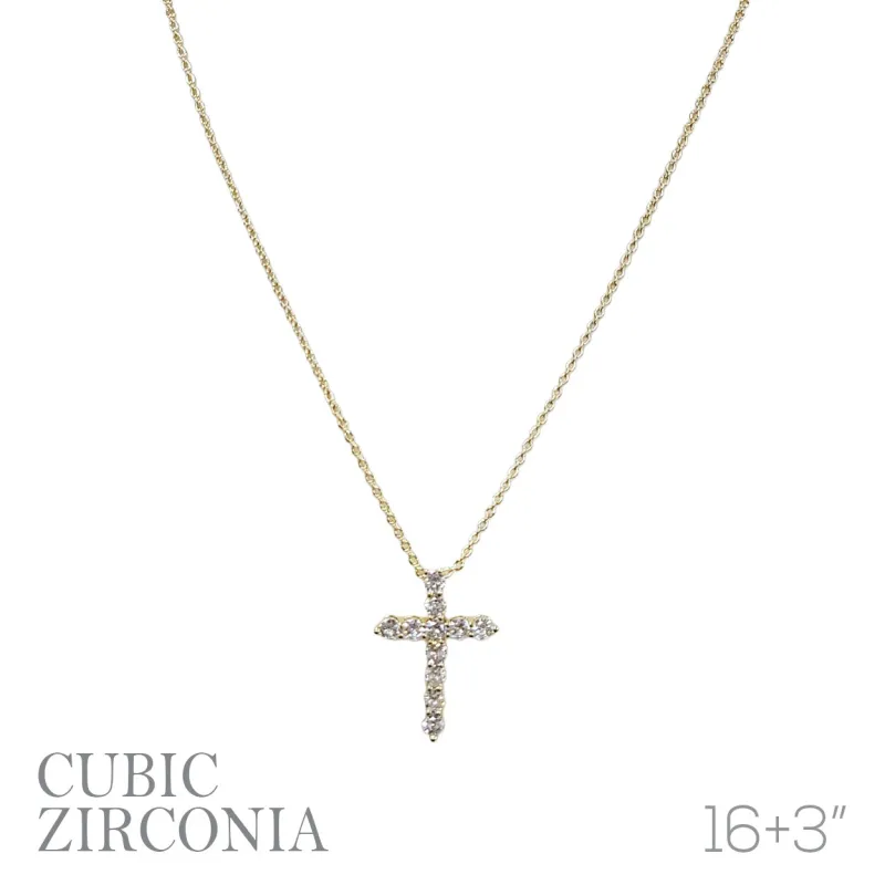 GOLD CROSS NECKLACE CZ STONES ( 19022 CRG ) made by Rebecca Minkoff
