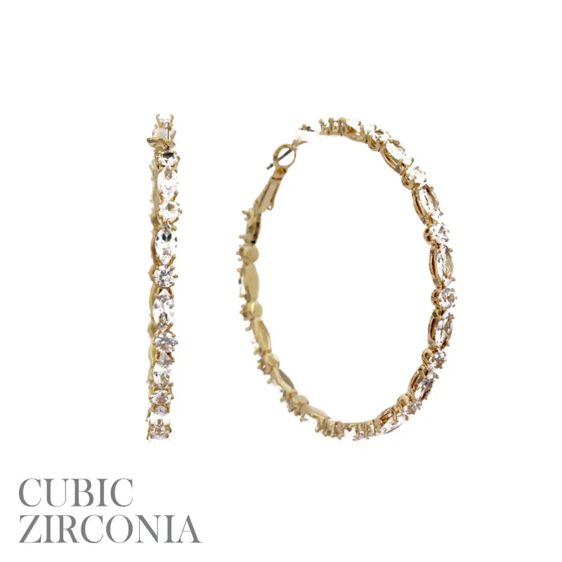 GOLD HOOP EARRINGS CZ STONES ( 28478 CRG ) sold by Oh My Jewelry