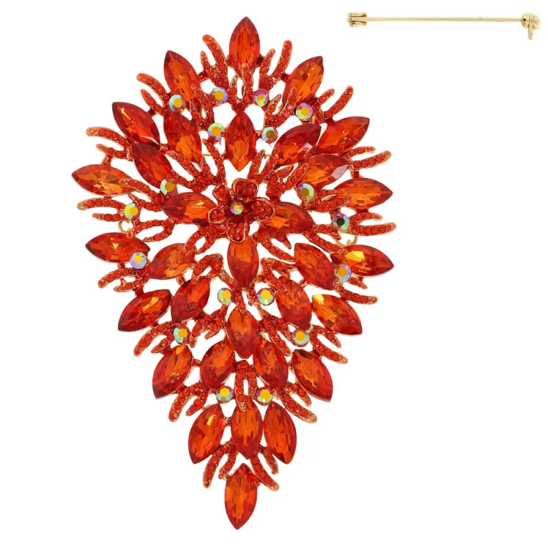LARGE GOLD BROOCH ORANGE STONES ( 12019 GOR ) made by Oh My Jewelry