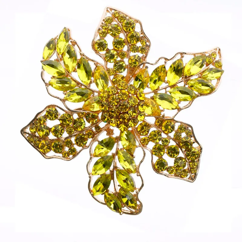 LARGE CRYSTAL FLOWER PIN BROOCH ( 1375 YLW ) made by Oh My Jewelry