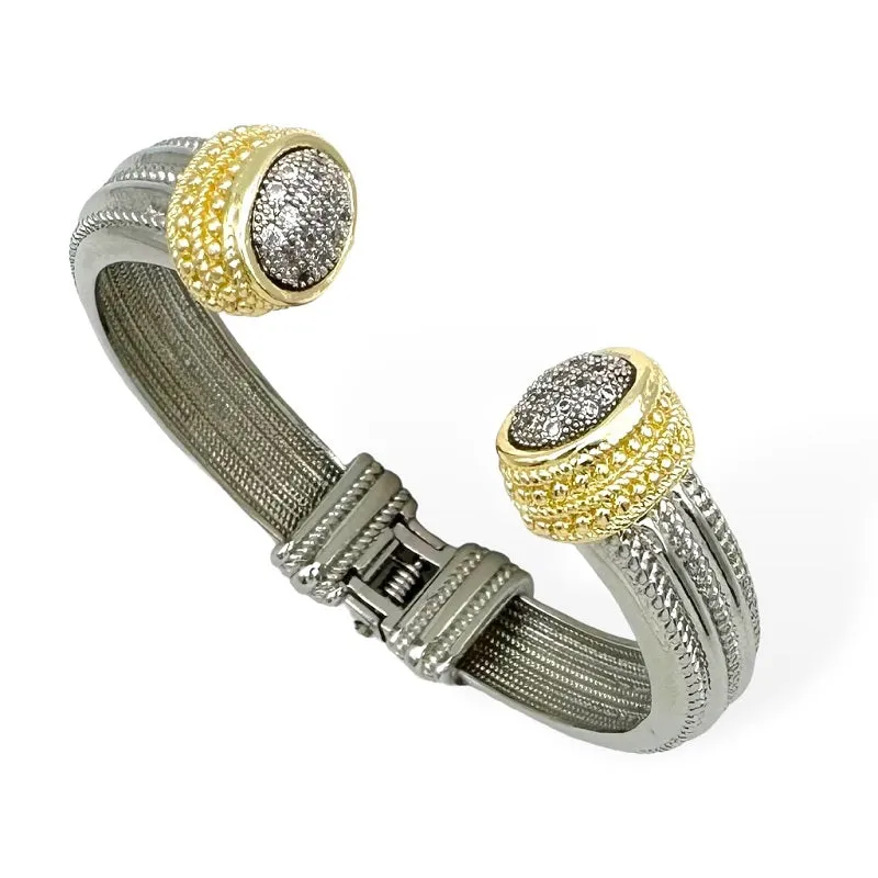SILVER GOLD CUFF BANGLE CLEAR CZ STONES ( 9240 KPV ) made by Oh My Jewelry