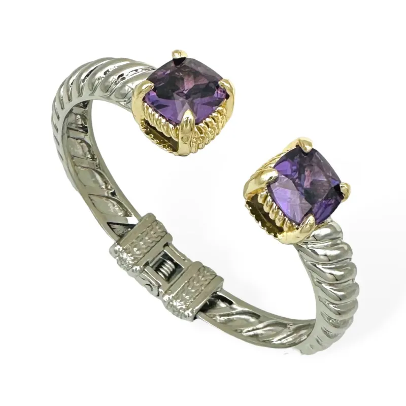 SILVER GOLD CUFF BANGLE PURPLE CZ STONES ( 9239 KA ) made by Oh My Jewelry