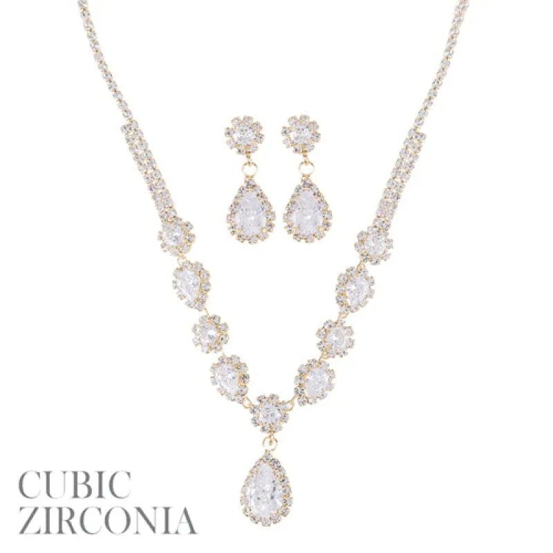 GOLD NECKLACE SET CLEAR CZ STONES ( 18482 CRG ) made by Rebecca Minkoff