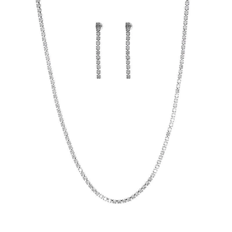 SILVER NECKLACE SET CLEAR CZ CUBIC ZIRCONIA STONES ( 16011 CRS ) made by Rebecca Minkoff