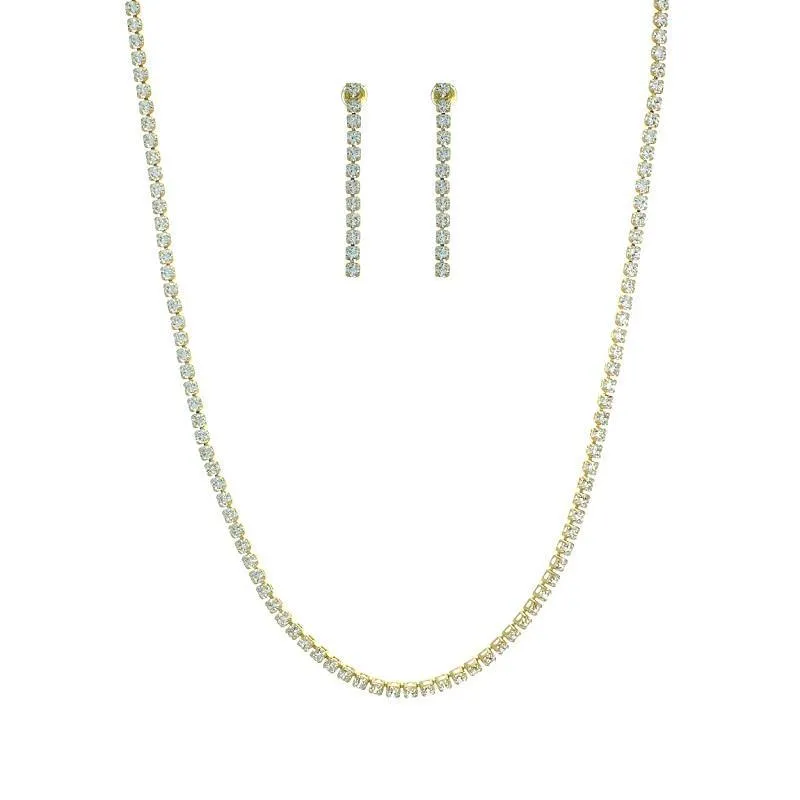 GOLD NECKLACE SET CLEAR CZ CUBIC ZIRCONIA STONES ( 16011 CRG ) made by Rebecca Minkoff
