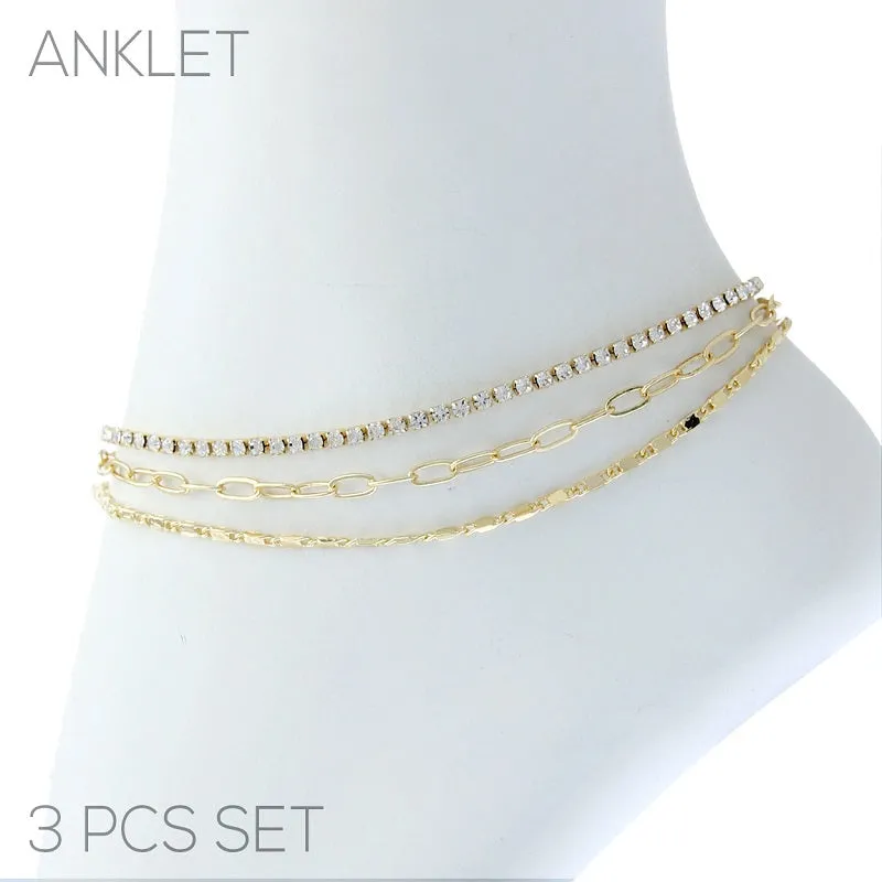 3 PIECE GOLD ANKLET CLEAR STONES ( 84184 ACRG ) sold by Oh My Jewelry