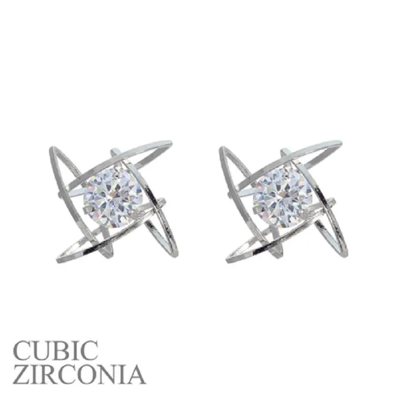 SILVER SQUARE EARRINGS WITH CLEAR CUBIC ZIRCONIA STONES ( 24432 S ) sold by Oh My Jewelry