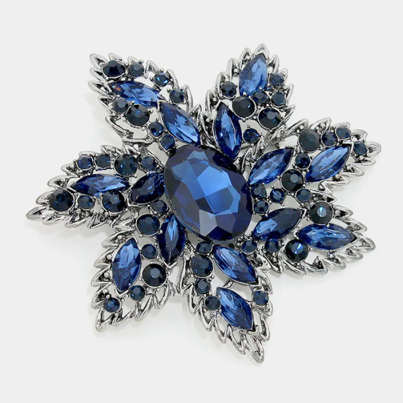 3.75" ANTIQUE GOLD FLORAL BROOCH BLUE STONES ( 1147 MONT ) made by Oh My Jewelry