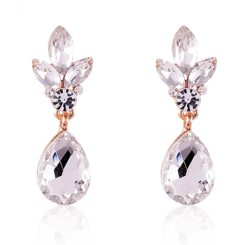 GOLD CLEAR STONE CRYSTAL EARRINGS ( 2563 GCL ) made by Oh My Jewelry