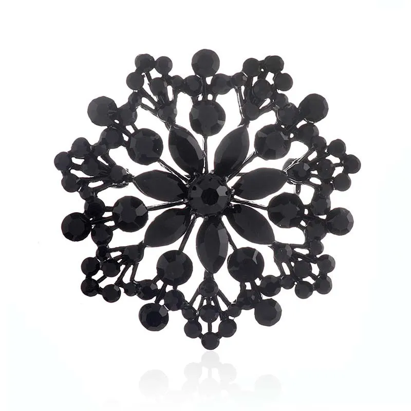 CRYSTAL FLOWER PIN BROOCH ( 1618 JET ) made by Oh My Jewelry