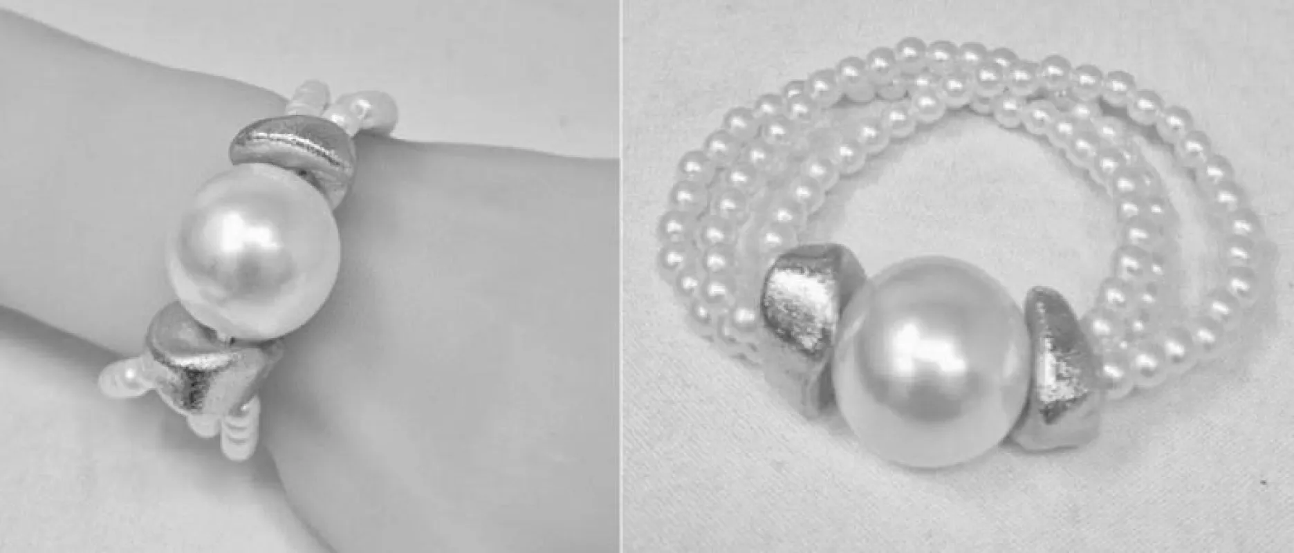 SILVER WHITE PEARL STRETCH BRACELET ( 10449 RWH ) made by Oh My Jewelry