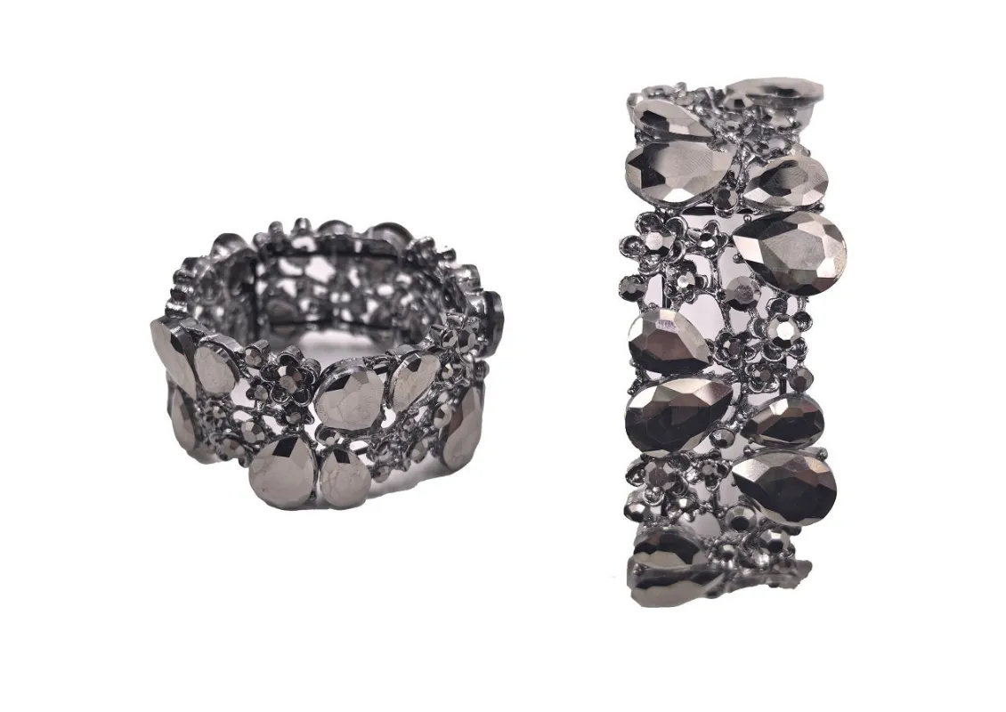 HEMATITE Stretch Bracelet Rhinestones ( 0115 16HM ) made by Oh My Jewelry