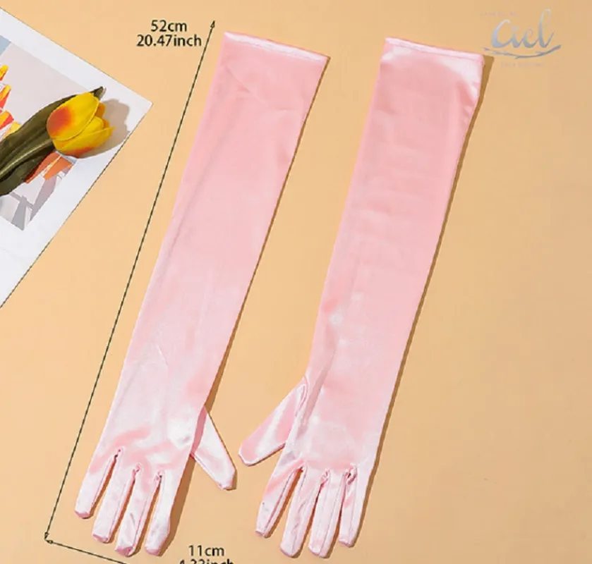 LIGHT PINK LONG FAUX SILK GLOVES ( 840002 LRLR ) made by Oh My Jewelry