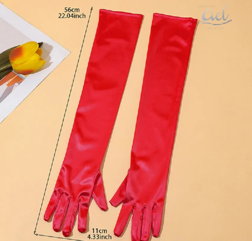 RED LONG FAUX SILK GLOVES ( 840002 LMLM ) made by Oh My Jewelry