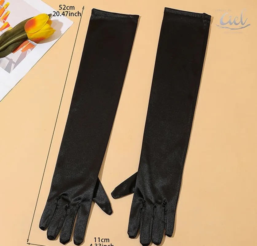 BLACK LONG FAUX SILK GLOVES ( 840002 BKBK ) made by Oh My Jewelry
