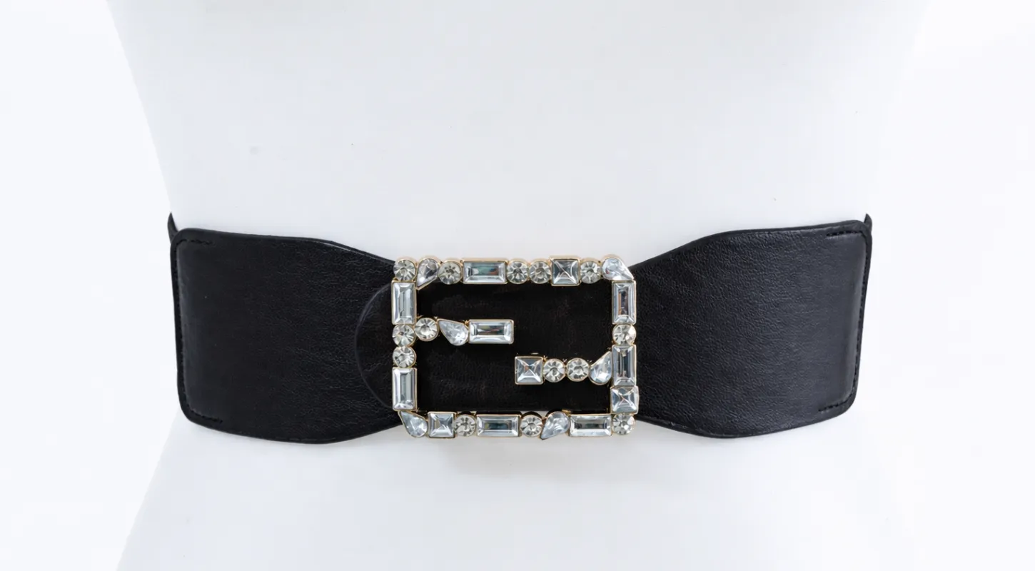 BLACK GOLD STRETCH BELT CLEAR STONES ( 320085 BKCL ) made by Oh My Jewelry