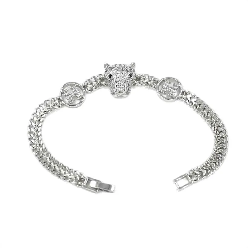 SILVER PANTHER BRACELET CLEAR STONES ( 2280 RD ) made by Oh My Jewelry