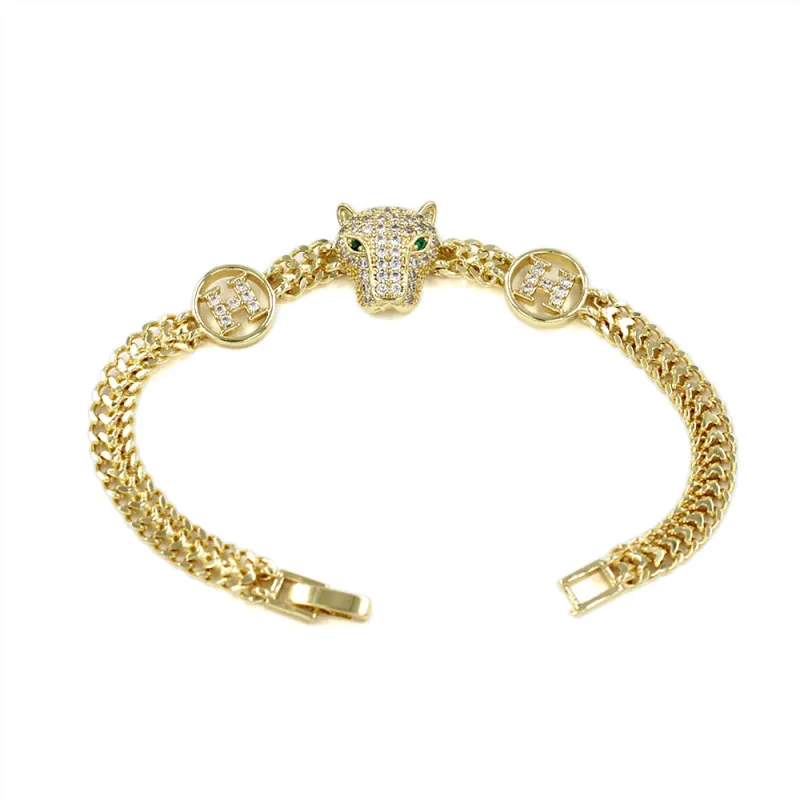 GOLD PANTHER BRACELET CLEAR STONES ( 2280 GD ) made by Oh My Jewelry