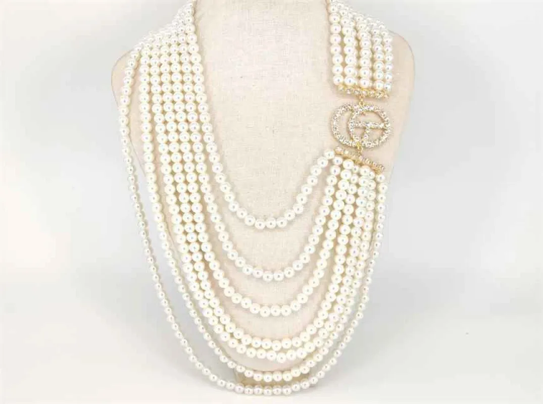 GOLD WHITE PEARL NECKLACE SET ( 1470 GDWTCL ) made by Oh My Jewelry