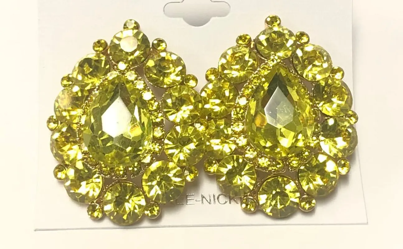 GOLD YELLOW Stones Teardrop Clip On Earrings ( 4501 GYE ) made by Oh My Jewelry