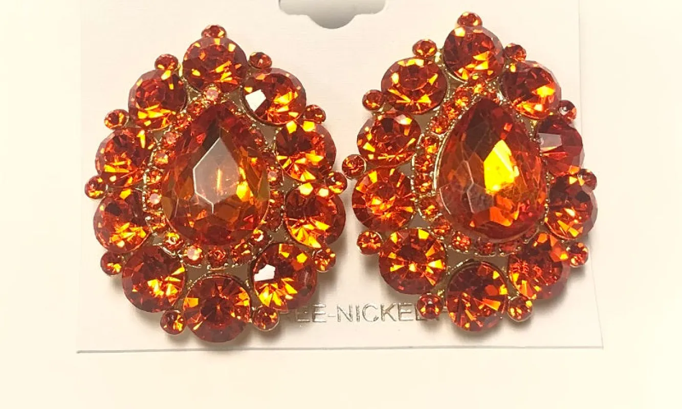 GOLD ORANGE Stones Teardrop Clip On Earrings ( 4501 GOR ) made by Oh My Jewelry