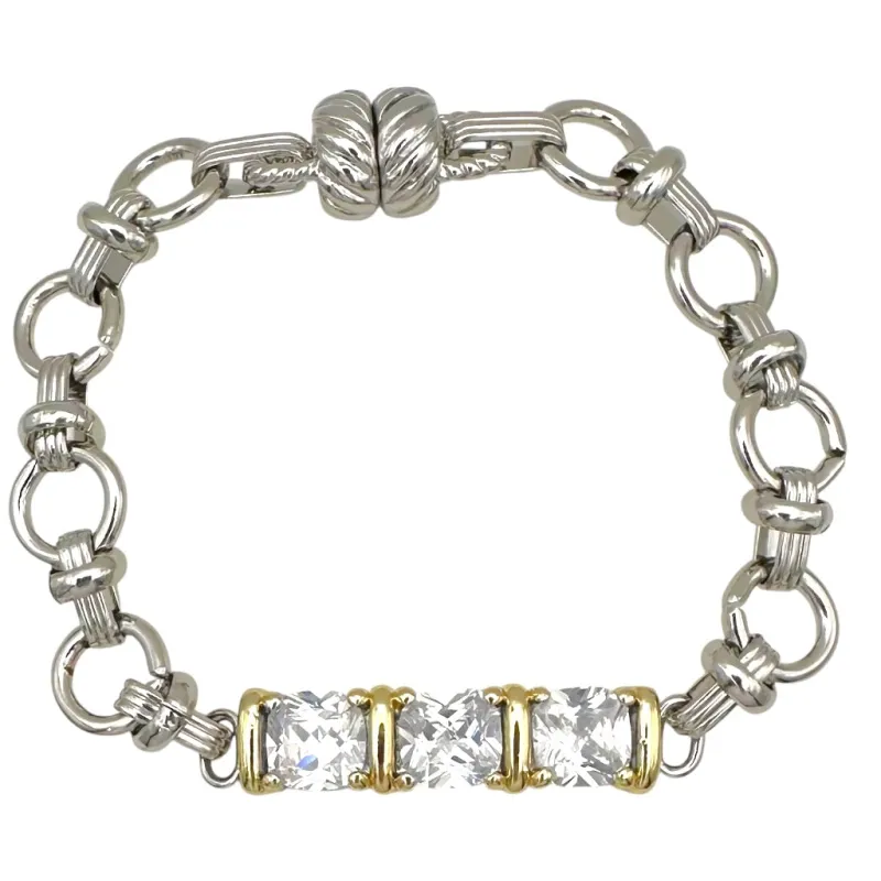 14K GOLD PLATED BRACELET CLEAR CZ STONES ( 1717 BC ) sold by Oh My Jewelry